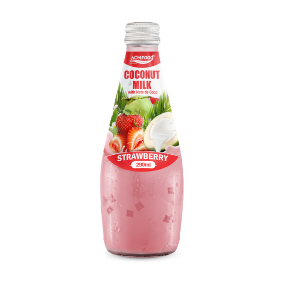 Alternative view of ACM 290ml  glass botlle Coconut milk drink with Strawberry flavored (with and without nata de coco)