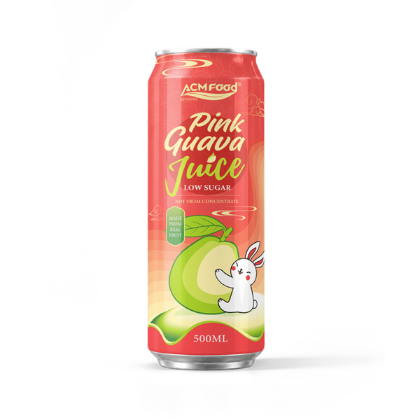 500ml ACMFOOD Asian Rabbit pink guava juice drink, NFC low sugar in aluminum can, Vietnam OEM supplier