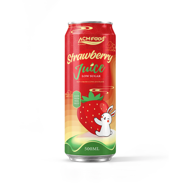 500ml ACMFOOD Asian Rabbit strawberry juice drink, NFC low sugar in aluminum can, Vietnam OEM supplier