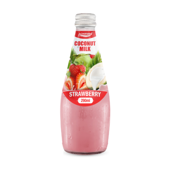 ACM 290ml glass botlle Coconut milk drink with Strawberry flavored (with and without nata de coco)