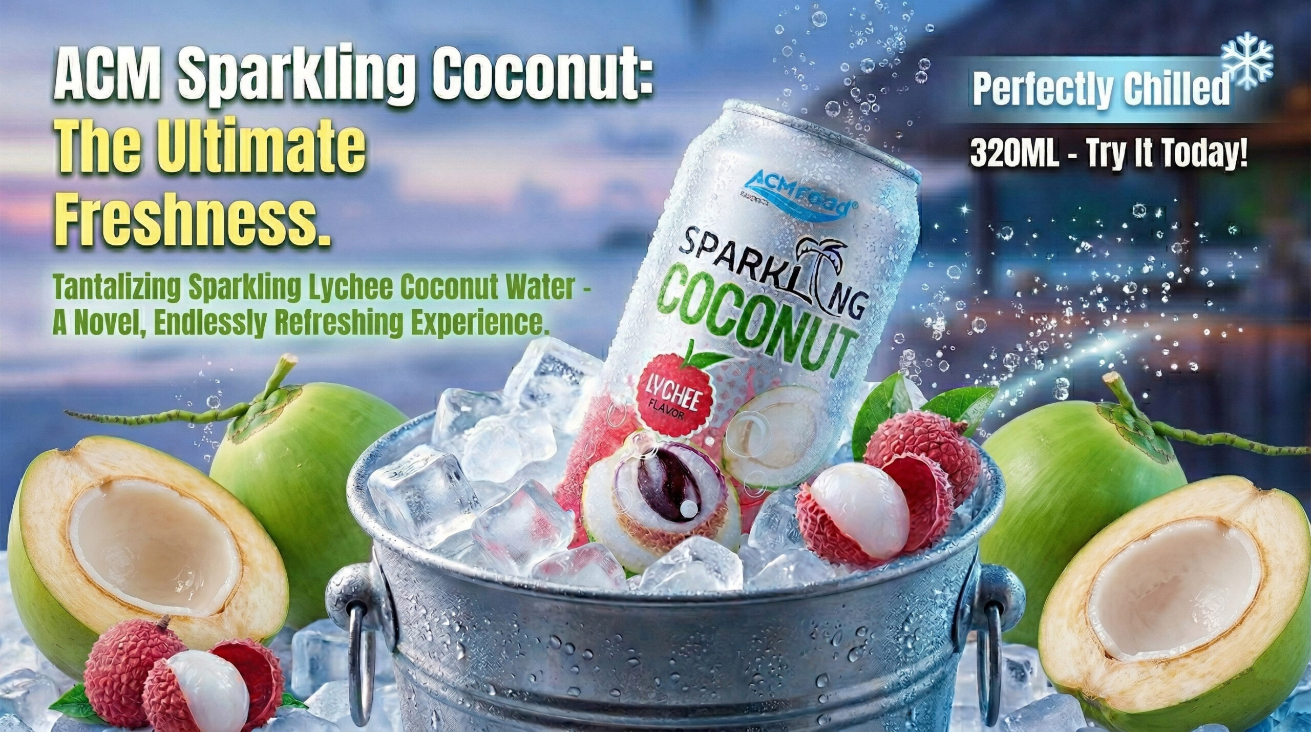 ACM Sparkling Coconut Water with Lychee Flavor: A Refreshing Twist on a Classic