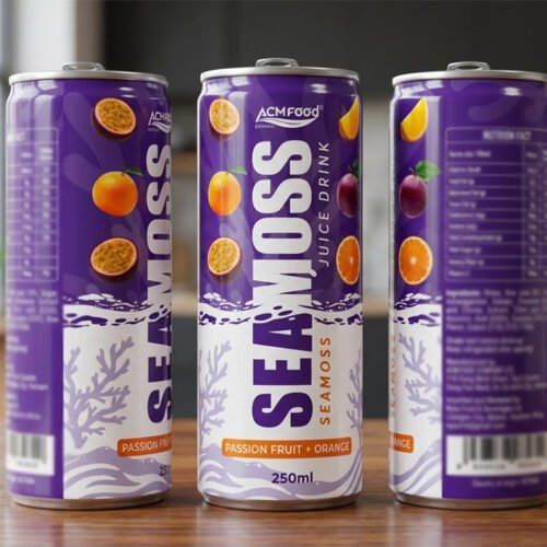 Sea Moss Juice 250ml Can with Passion fruit and Orange poster