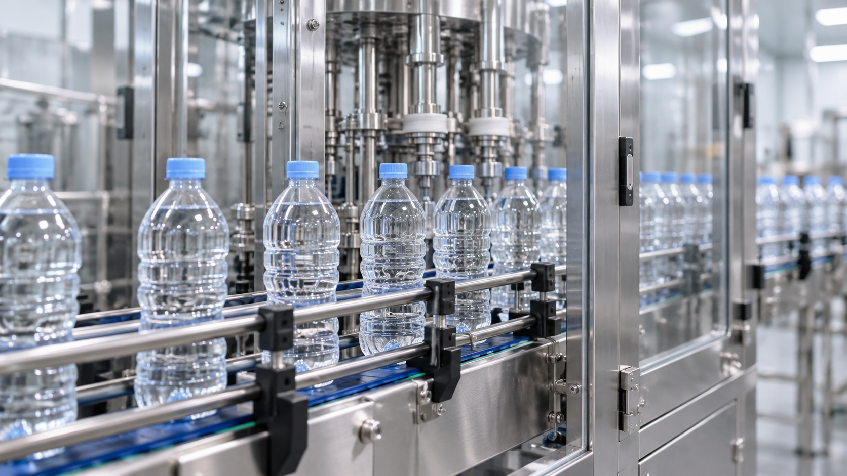 PET bottles inside an aseptic filling zone