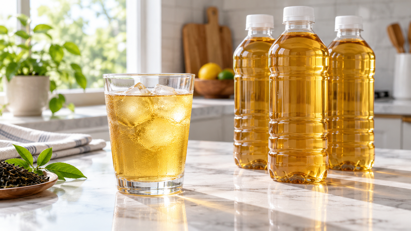 Chilled tea in aseptically filled PET bottles