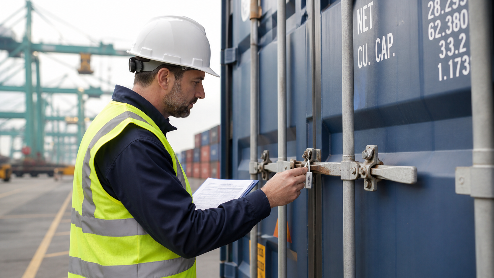 Coordinator checking container seal number against the packing list