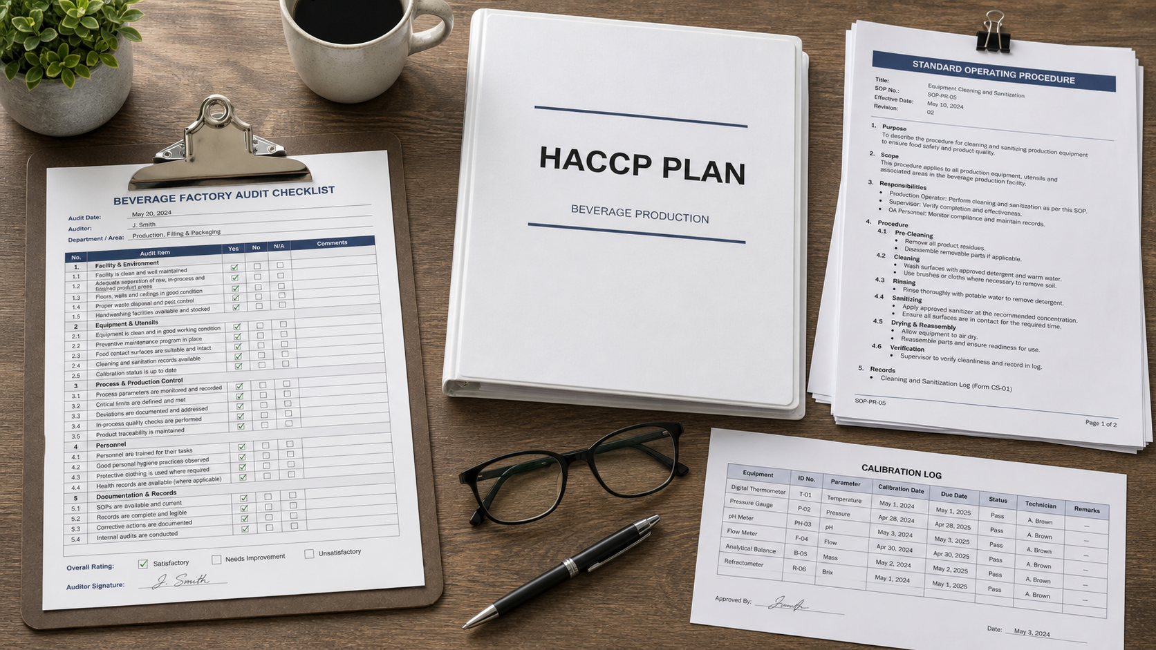 Beverage factory audit checklist with HACCP plan and records