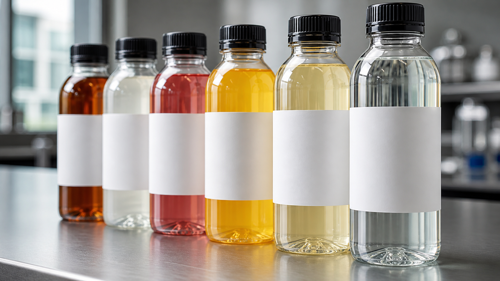 Neatly labeled prototype bottles prepared for formula approval review