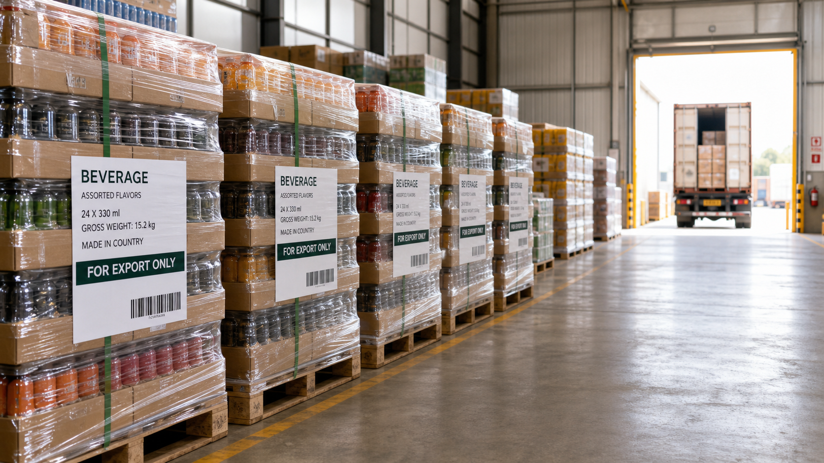 Palletized beverage cartons ready for export for Australian importers and distributors