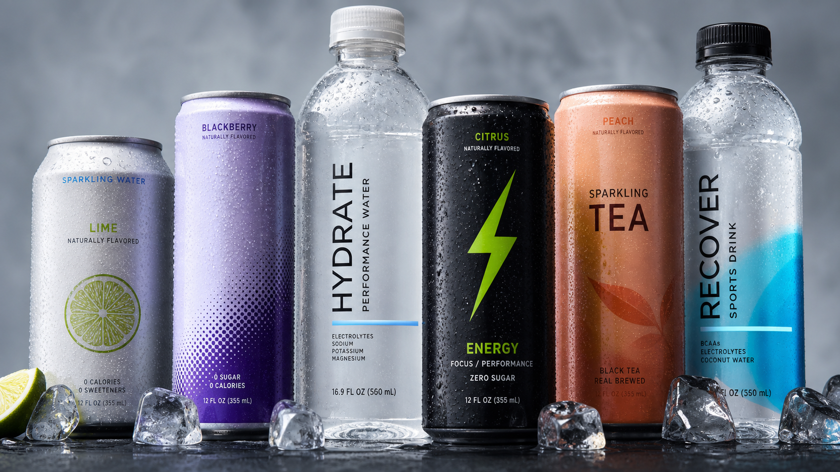 Close-up of sleek cans and bottles highlighting modern U.S. drink trends