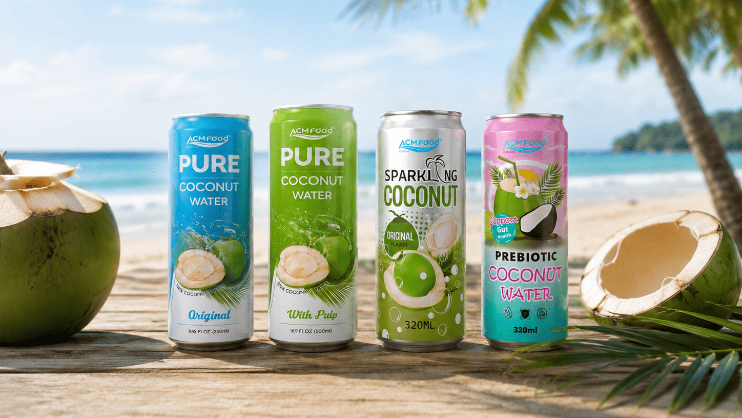 Canned Coconut Water: What’s the Difference Between 100% Coconut Water, Pulp, Sparkling & Prebiotic?