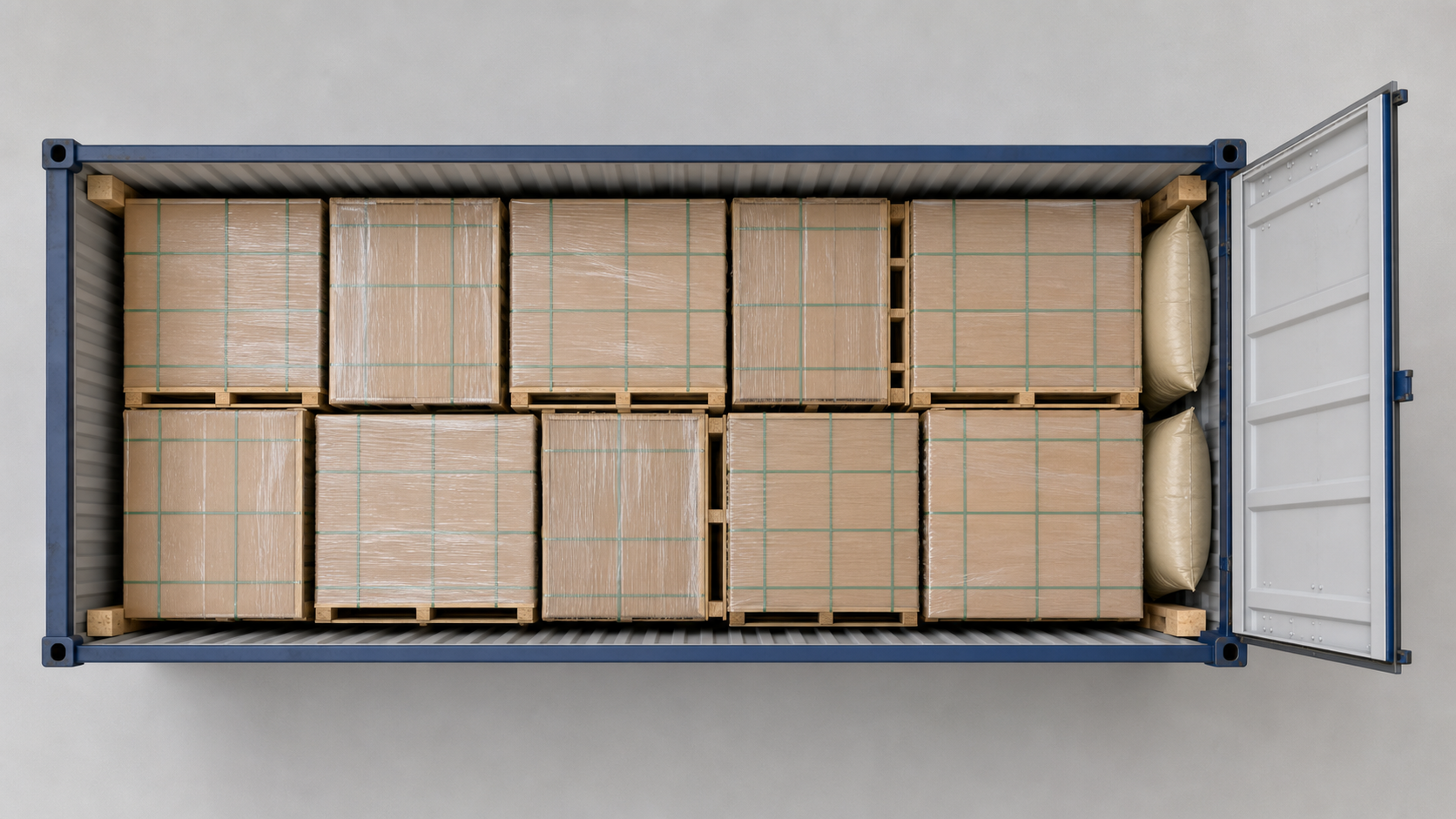 Top view load plan showing pallet layout inside 20ft container