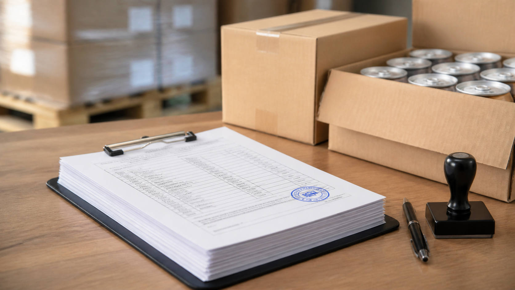 Vietnam certificate of origin documents beside beverage export cartons