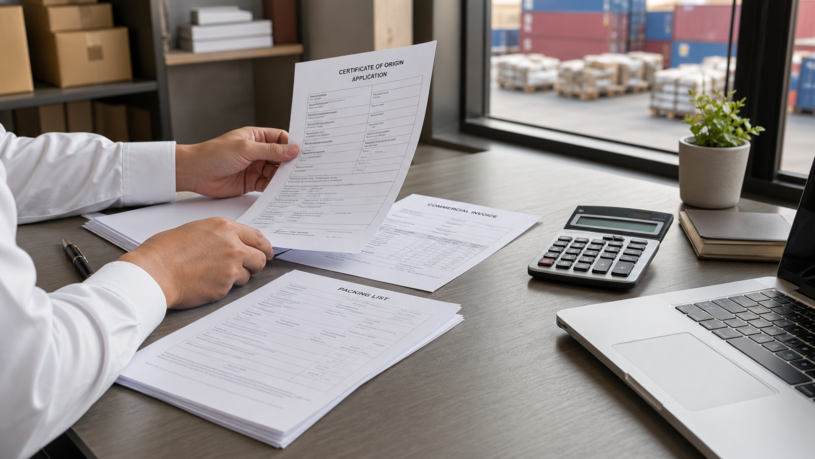 Exporter preparing Vietnam C/O application with invoices and shipping papers