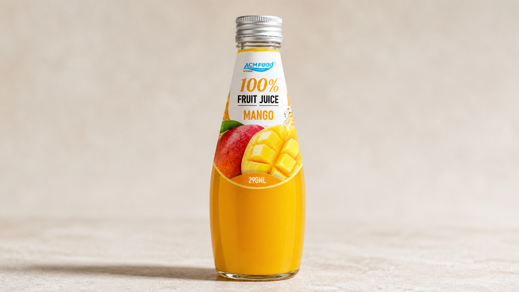 Close-up of short ingredient list on an unbranded fruit juice bottle