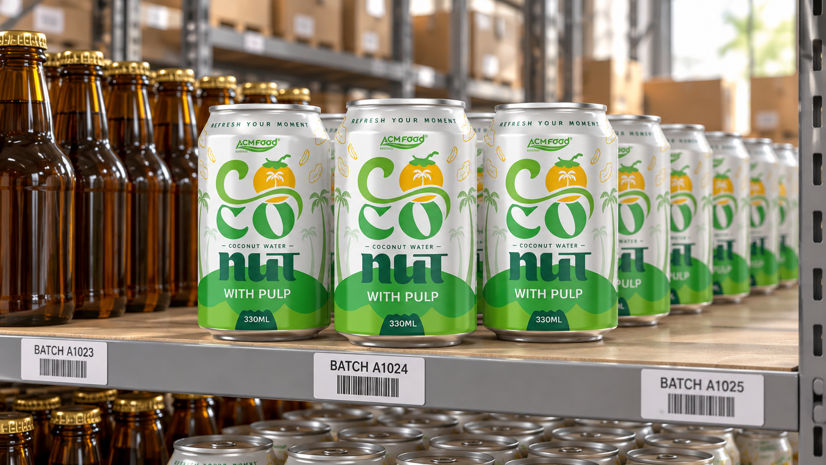 Sealed beverage lots held in a warehouse awaiting release