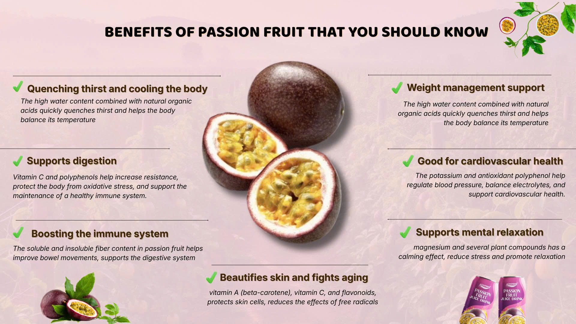 Passion fruit used in fruit juice and beverage applications