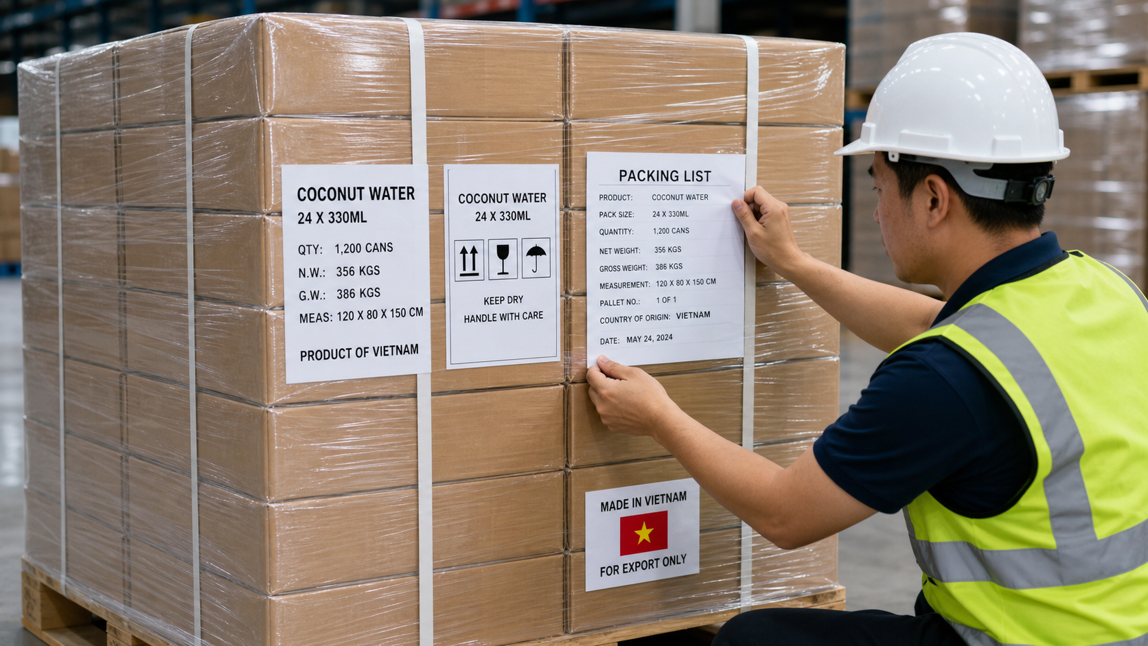 Vietnam coconut water cartons prepared for export under EVFTA rules