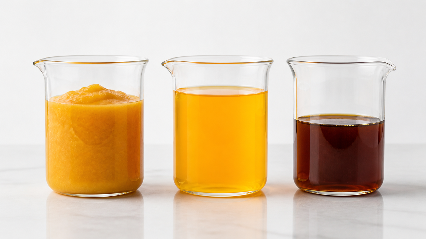Puree, clear juice and concentrate samples for side by side comparison