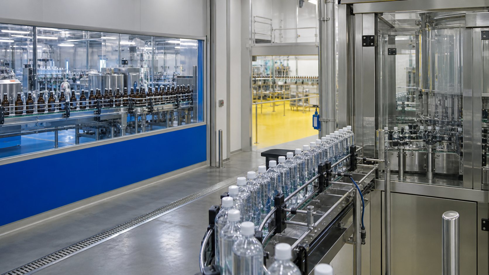 Beverage bottling line showing segregation and sanitation for halal production