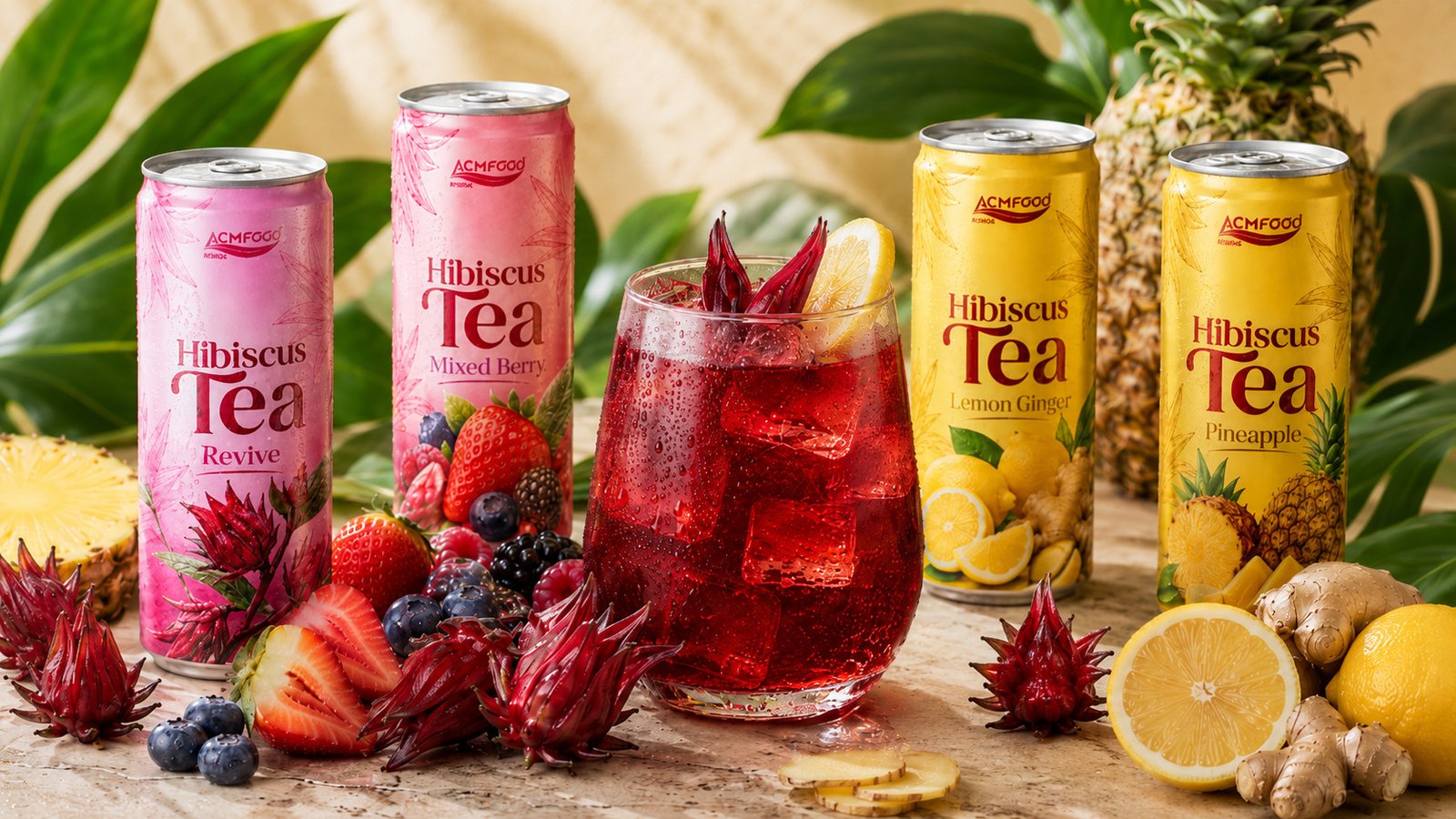 250ml ACMFOOD Hibiscus Tea Drink Lemon Ginger Slim Can - 1
