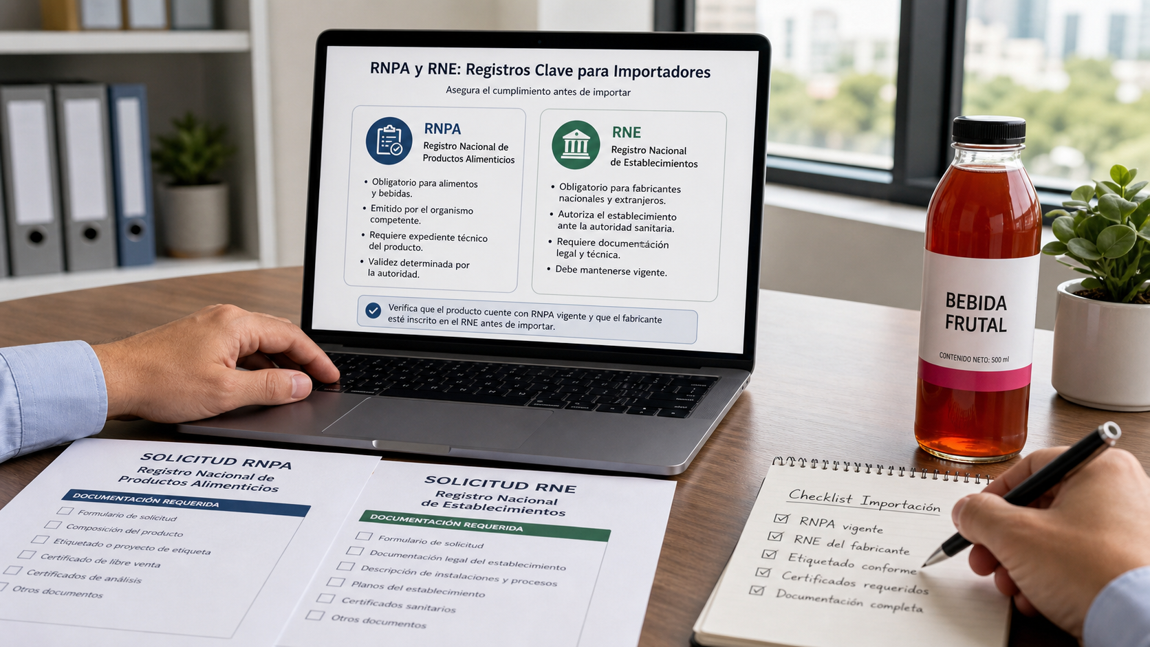 Importer reviewing RNPA and RNE registration documents on laptop
