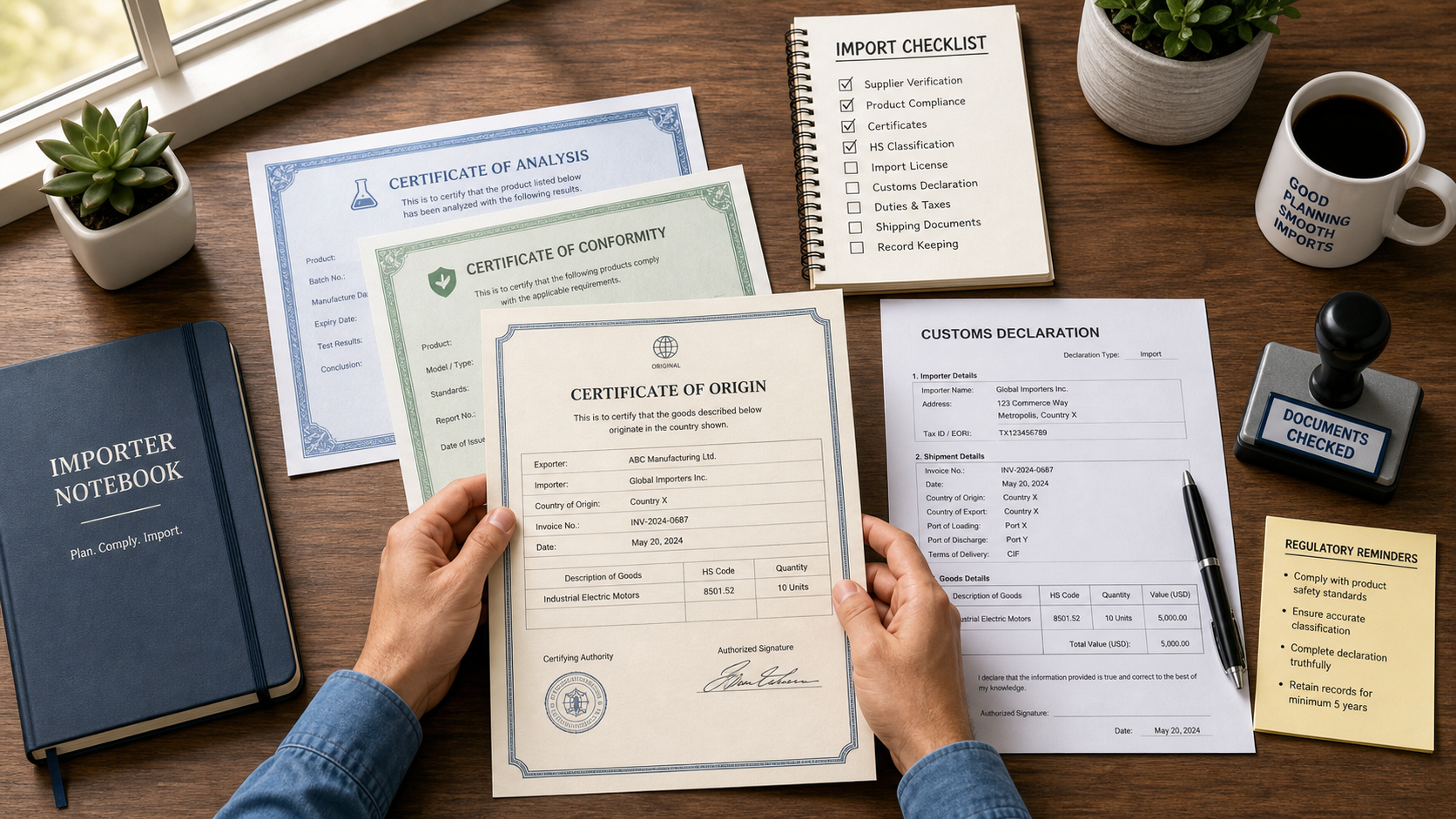 Importer reviews BFSA and BSTI certificates and customs paperwork