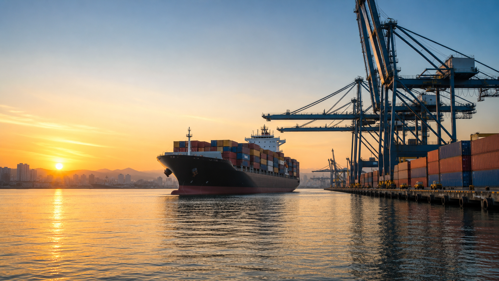 Container ship near Port of Santos with beverage import cargo