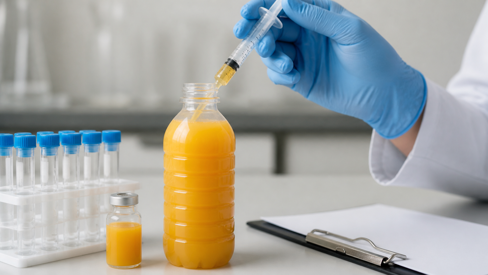 Sampling bottled juice for FSSAI lab testing during import inspection
