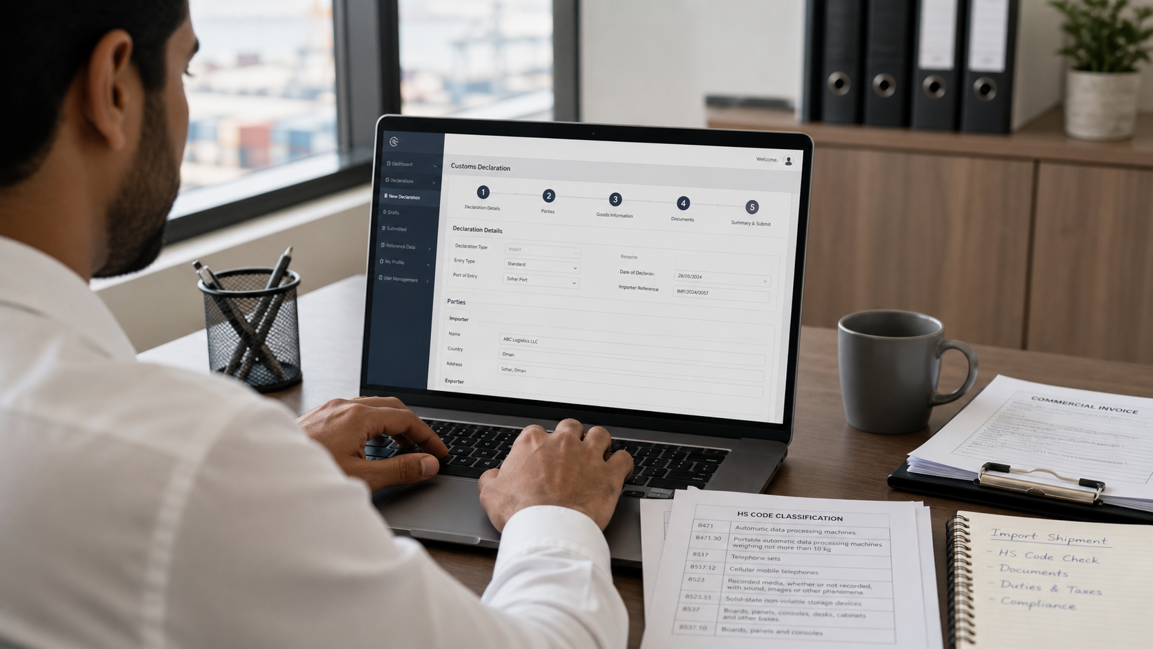 Importer filing Bayan customs declaration online for drinks entering Oman