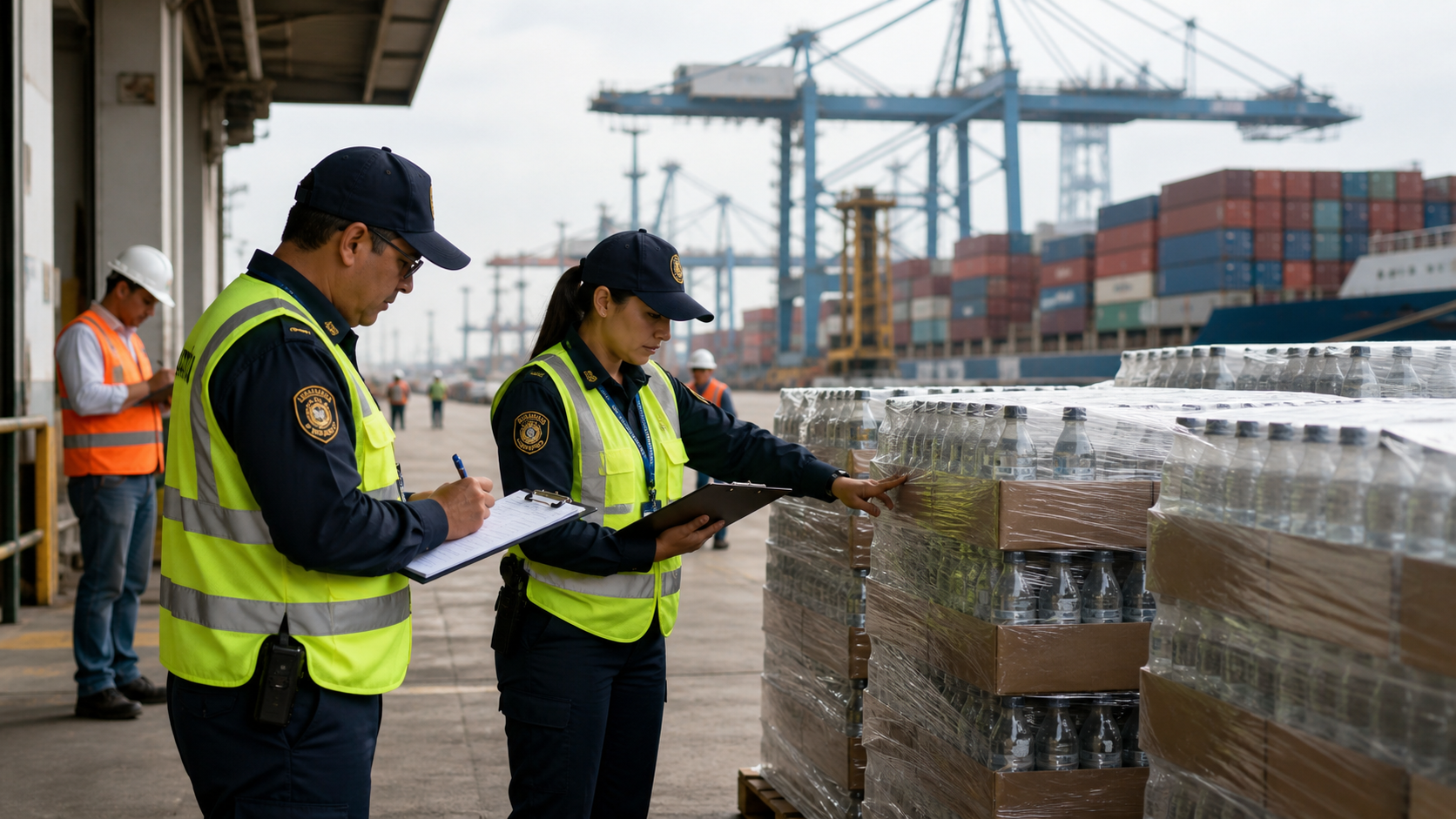 Peru customs inspection of beverage pallets at Port of Callao