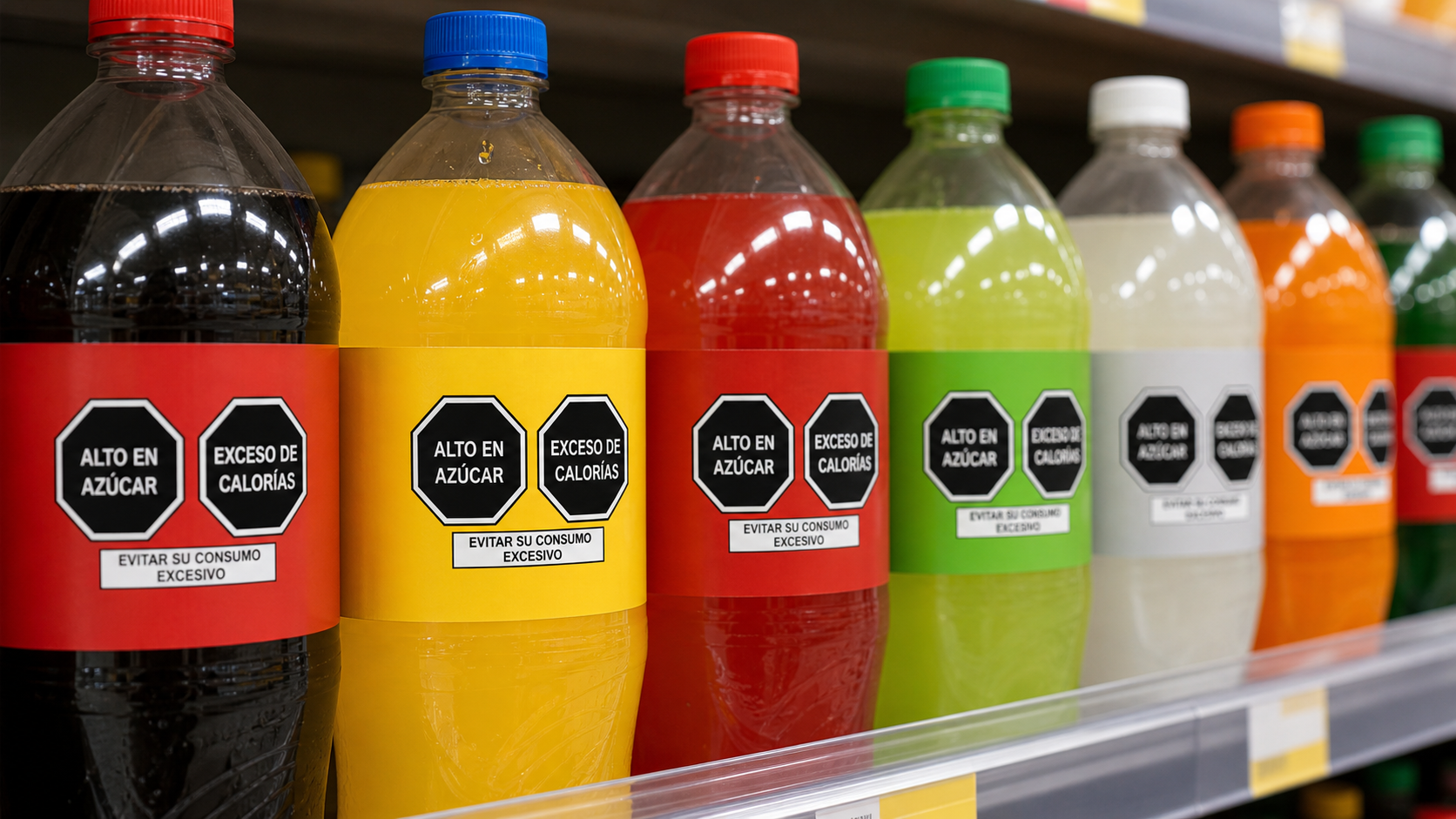 Octagon front-of-pack warning labels on soft drinks in Peru