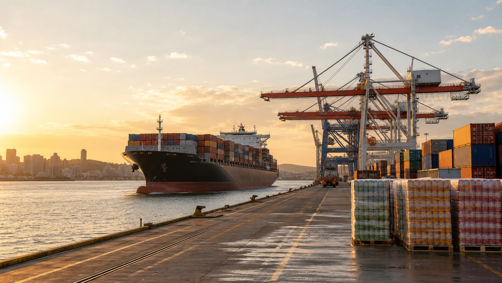 Container ship near Durban port handling beverage imports