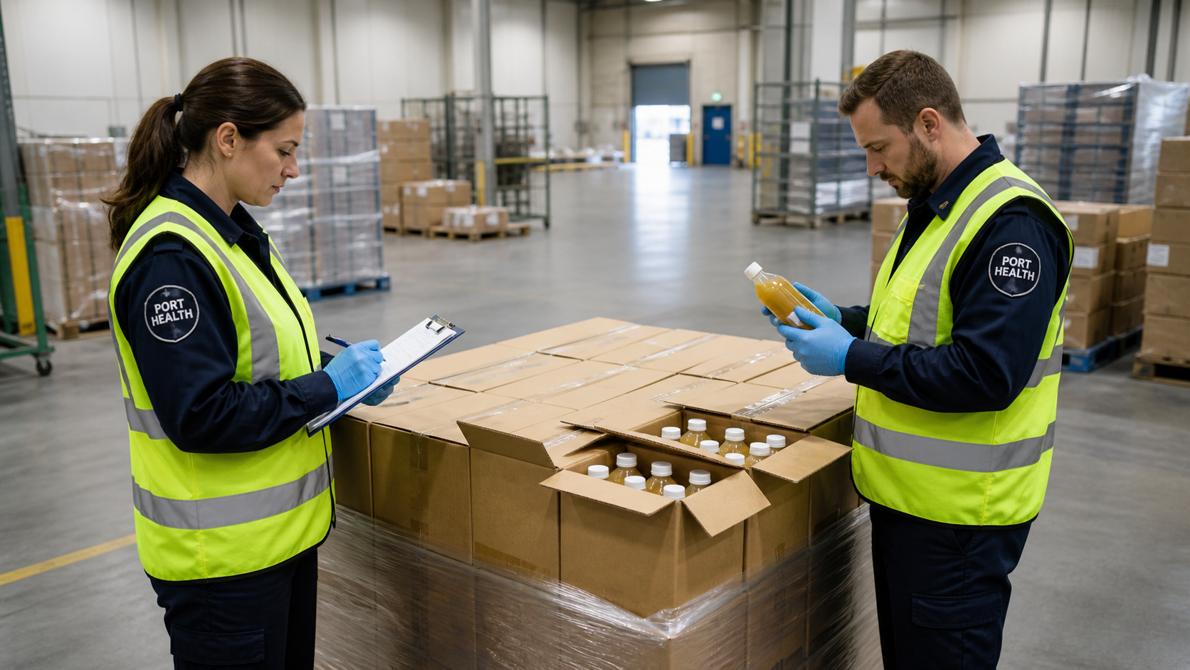 Customs inspection of beverage cartons by port health