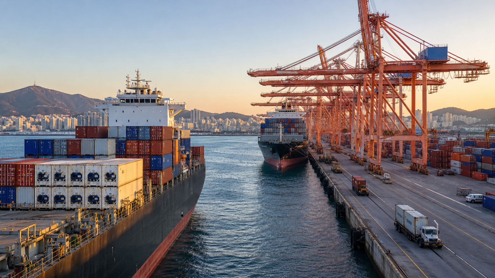 Container ships at Busan Port handling beverage import logistics