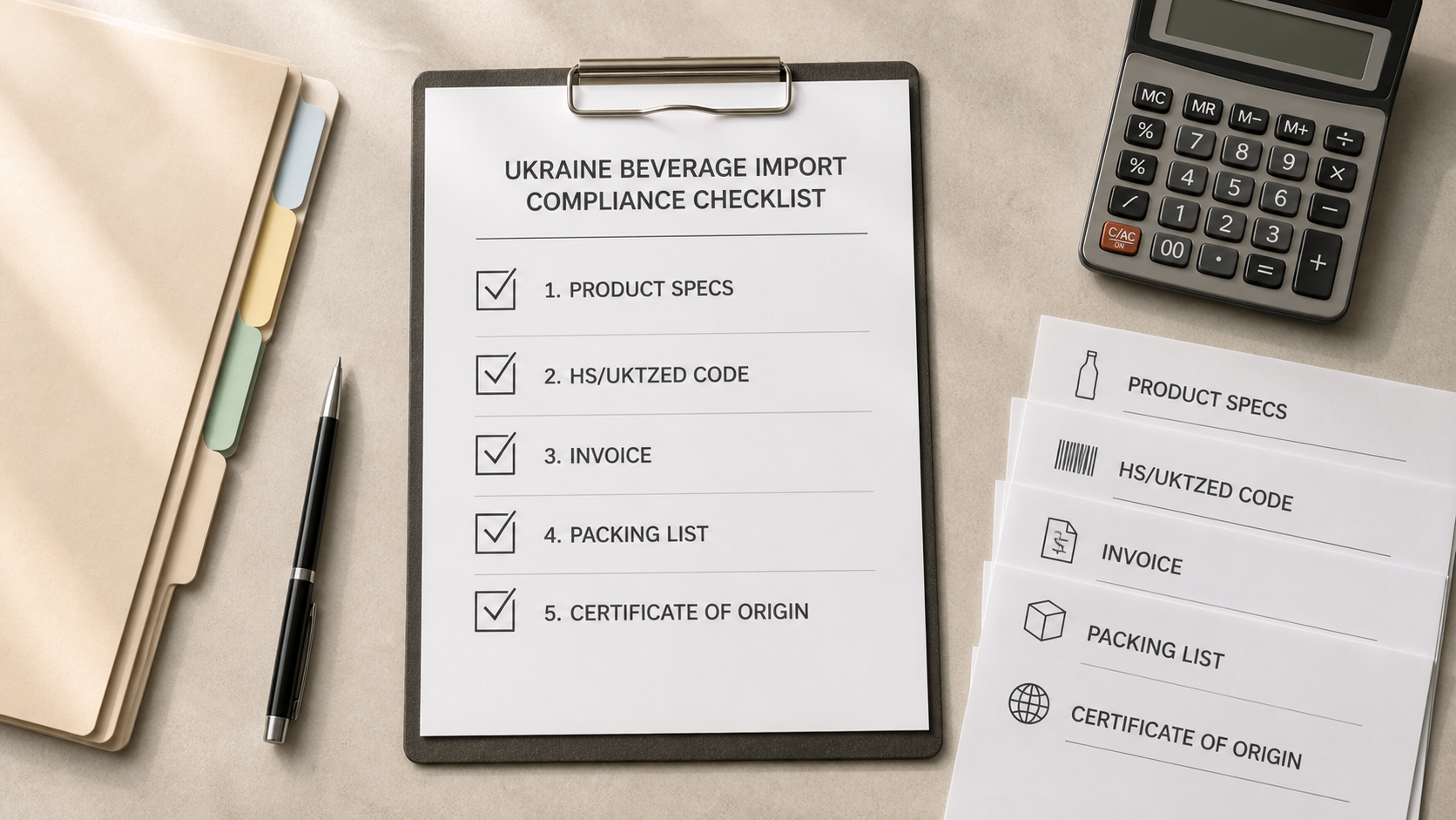 Compliance documents and HS codes checklist for importing drinks to Ukraine