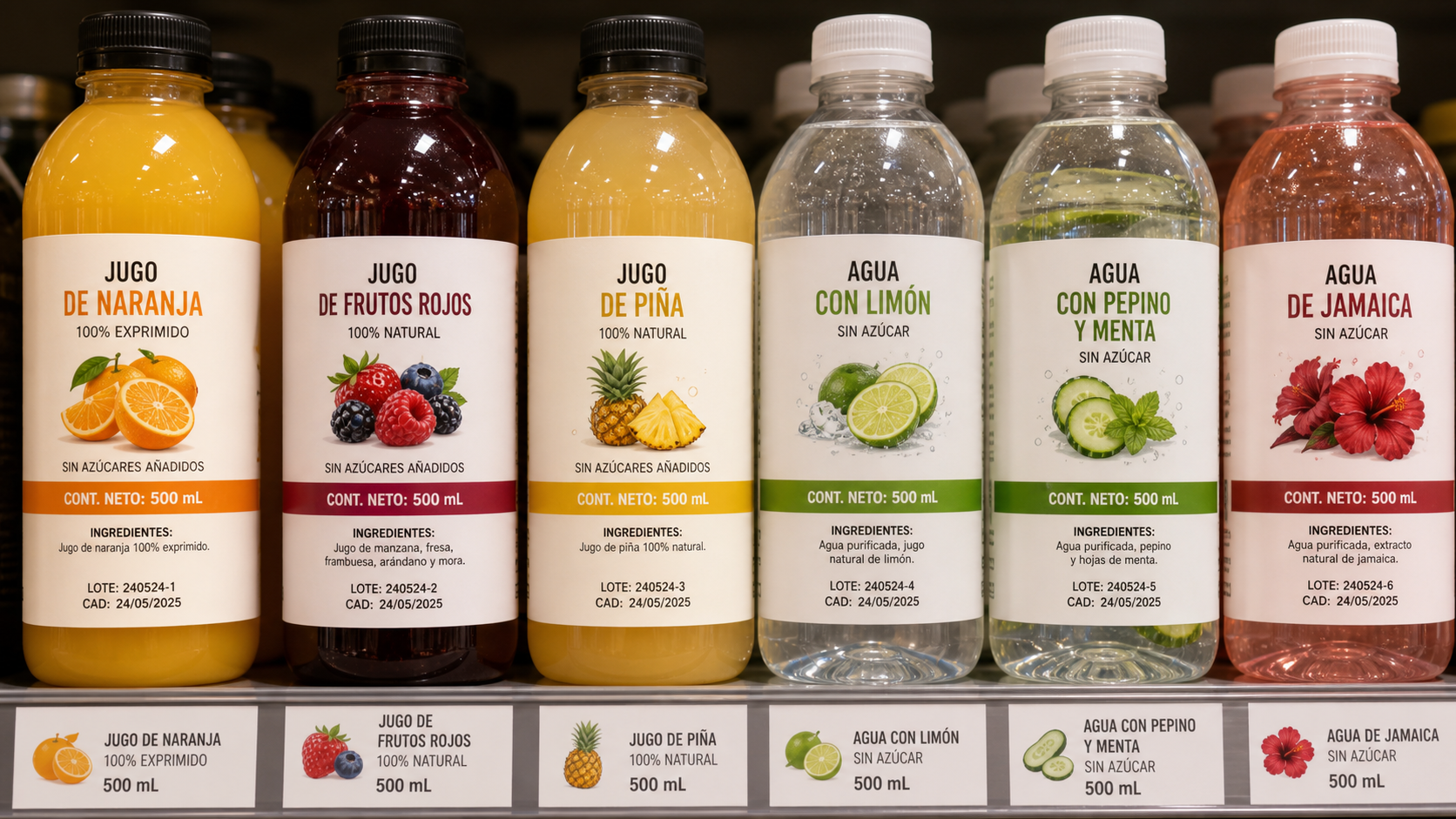 Shelf-ready beverage bottles with Spanish labels for Venezuela market