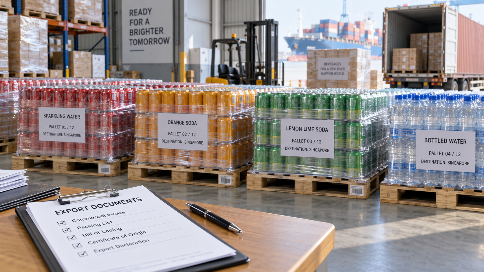 Retort and aseptic drinks palletised for export to the US