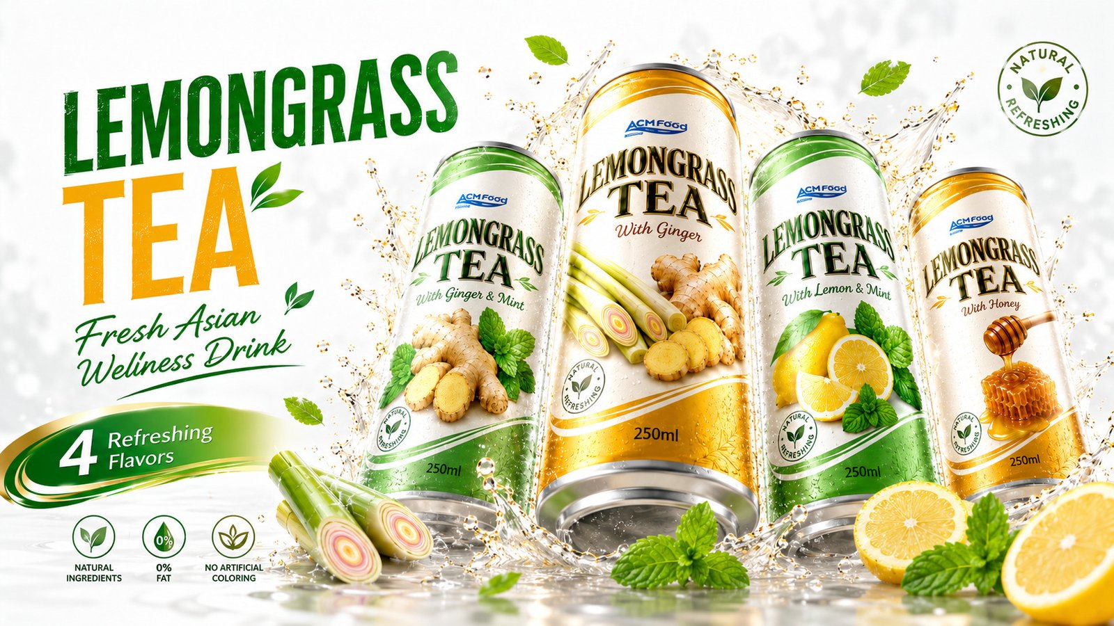 250ml ACM Lemongrass Tea Drink Honey Slim Can