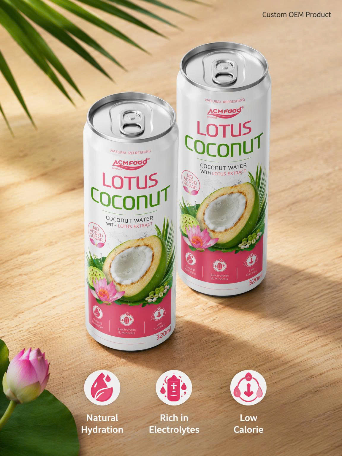 320ml ACMFOOD Coconut Water Lotus Sleek Can - 3