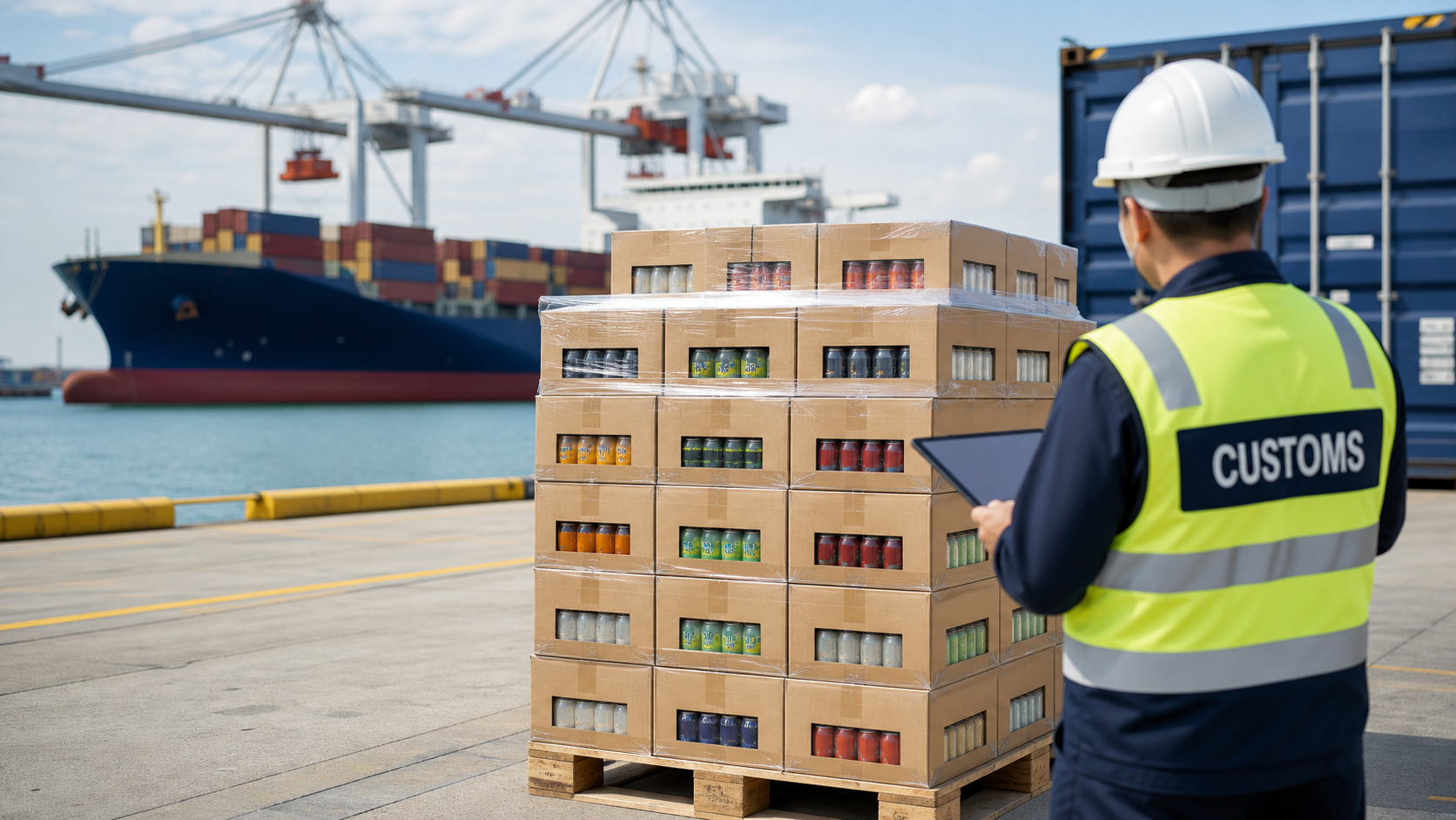 Beverage pallets at Port of Rotterdam customs inspection area