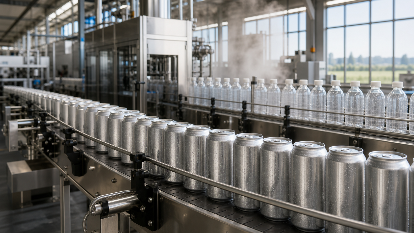 OEM beverage cans and bottles on a production line for Australia