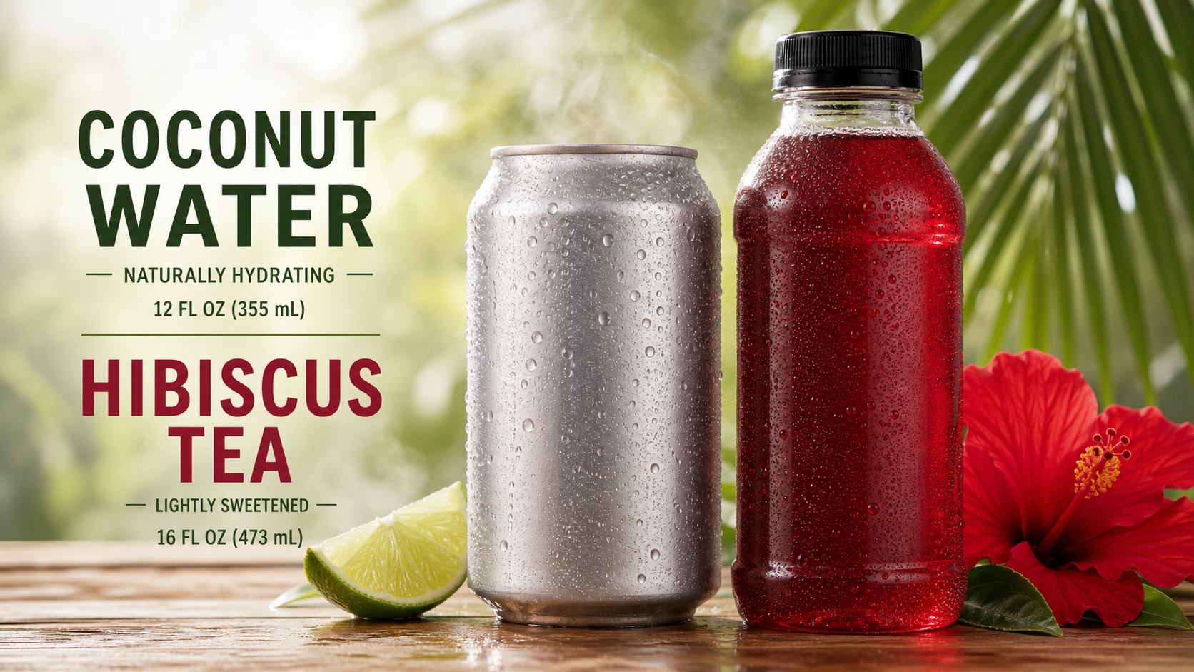 Close-up of canned coconut water and RTD tea without branding