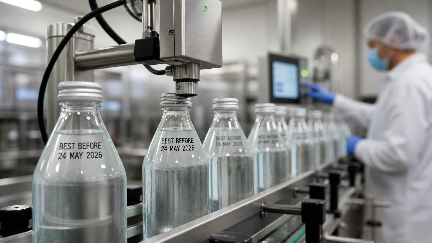 Bottling line printing clear best-before dates for export beverages