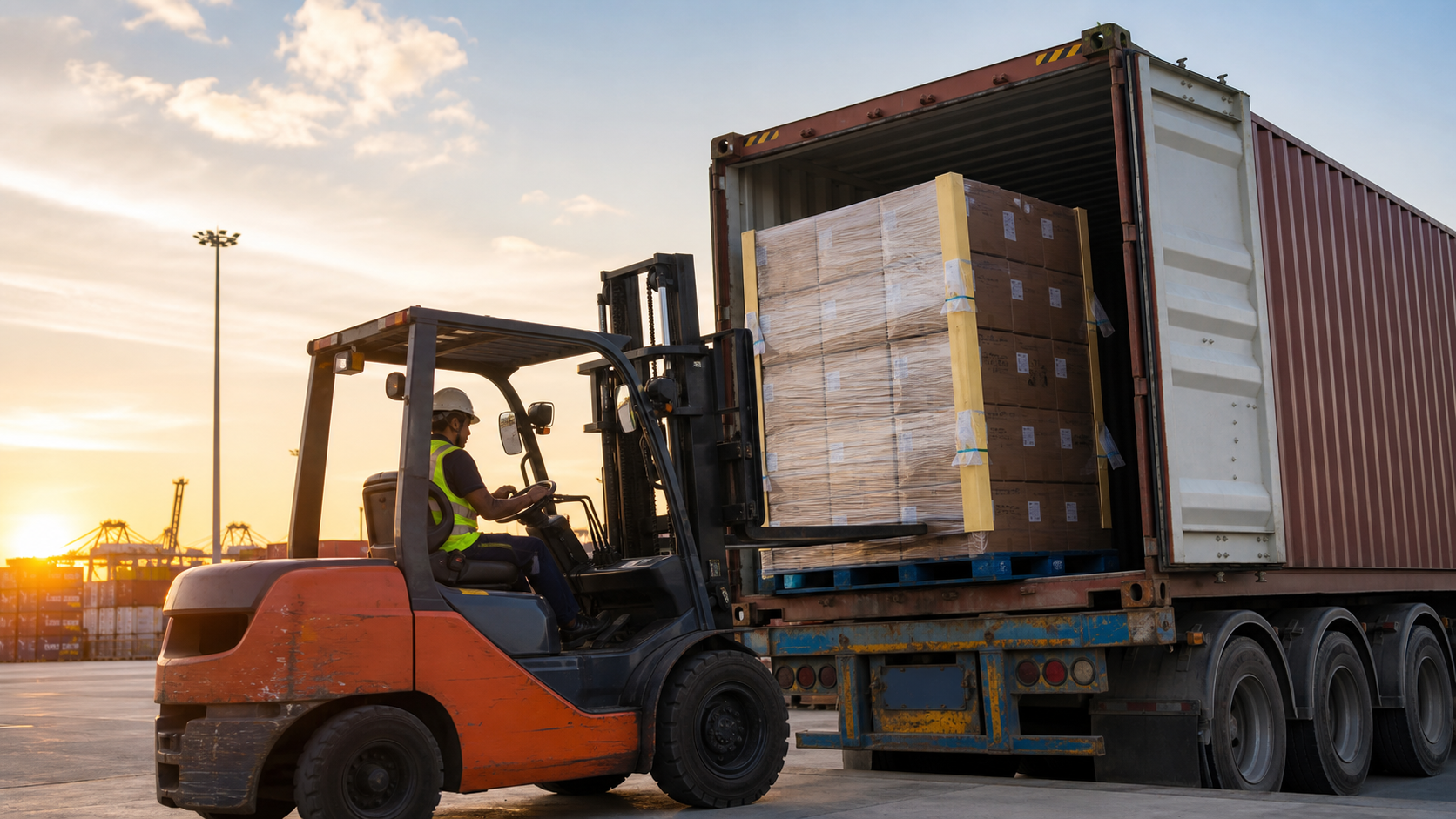 Container loading of shrink-wrapped beverage pallets at Ho Chi Minh port