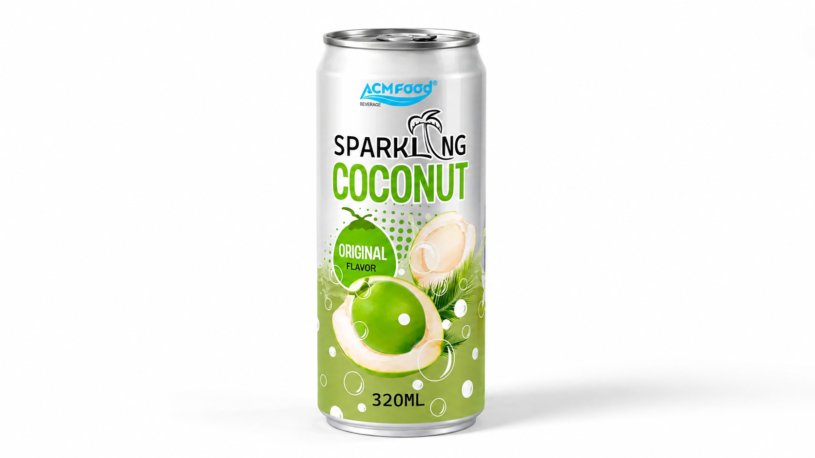 ACMFOOD Sparkling Coconut 320ml aluminum can, original flavor, commercial product photography on white background