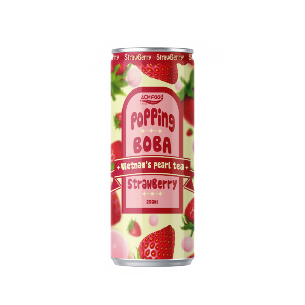 250ml ACM Strawberry Bubble Tea with Popping Boba